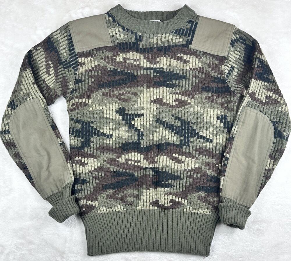 Oshman's Sweater Mens Small Green Camo Crewneck Heavyweight Army Knit Pullover